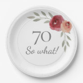 Funny 70 So, was Wasserfarbe Bläschen 70. Geburtst Pappteller (Vorderseite)