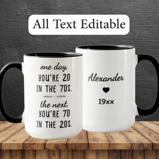 Funny 70th Birthday Mug – Custom Name & Year Gift Tasse