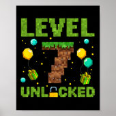 Funny 7th Birthday Boy Gamer Level 7 Unlocked Pixe Poster (Vorne)