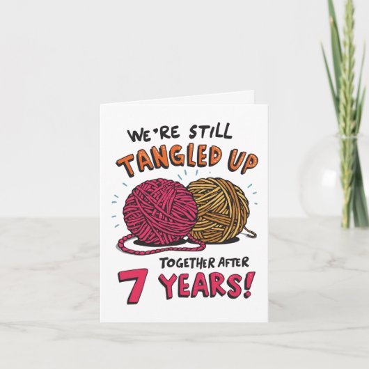 Funny 7th Wedding Jubiläum Tangled Wolle Karte (Vorderseite)