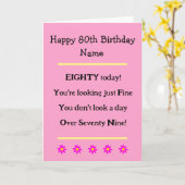 Funny 80. Geburtstag Verse Pink Geburtstagskarte Karte (Gelbe Blume)