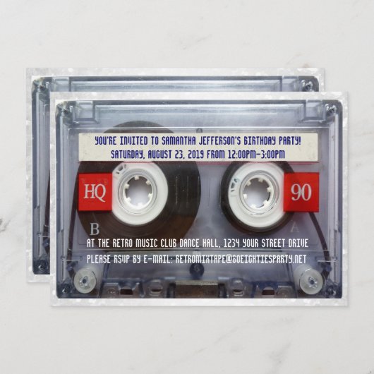 Funny 80er Cassette Mixtape Party Einladung (Vorne/Hinten)