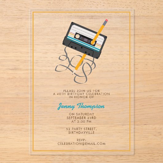Funny 80er Music Retro Cassette Tape 40. Geburtsta Acryleinladungen (Vorderseite)