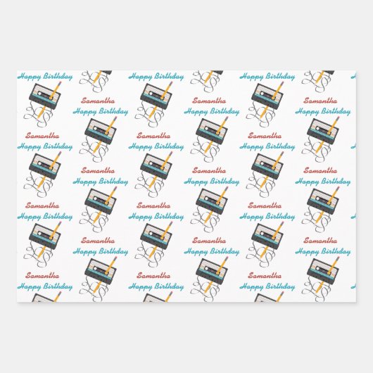 Funny 80er Music Retro Cassette Tape Geburtsname Geschenkpapier Set (Vorderseite)