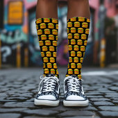 Funny 8-Bit Pixel Art Burger Quirky Geeky Black Socken