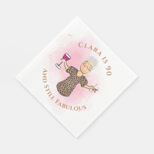Funny 90 und fabulous Gold Pink Spaß 90. Geburtsta Serviette (Ecke)