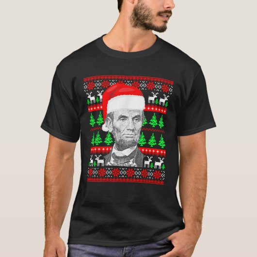 Funny Abraham Lincoln Weihnachtsmannmütze Ugly Chr T-Shirt (Vorderseite)