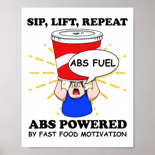 Funny Abs Exercise Fast Food Gym Workout Bodybuild Poster (Vorne)