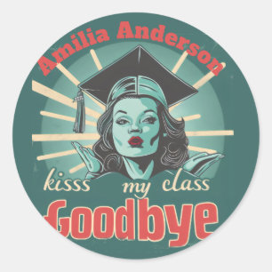 Funny Abschluss Kiss my Class Goodbye Name Runder Aufkleber