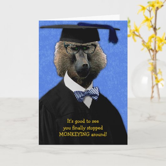 Funny Abschluss Monkey Baboon Herzlichen Glückwuns Karte (Gelbe Blume)