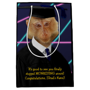 Funny Abschluss Monkey Macaque Herzlichen Glückwu Mittlere Geschenktüte
