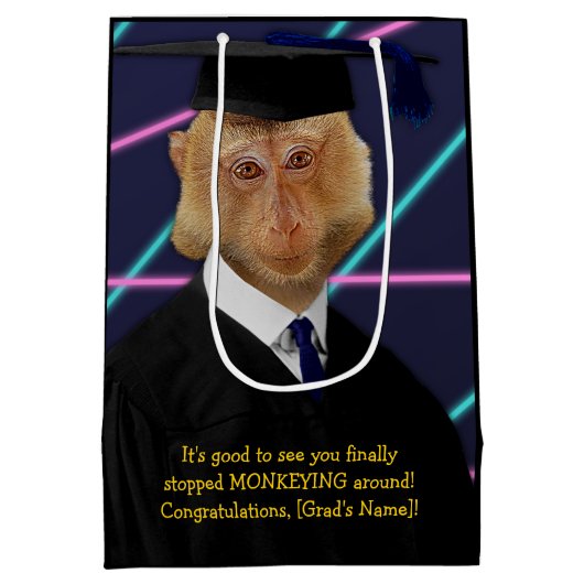 Funny Abschluss Monkey Macaque Herzlichen Glückwun Mittlere Geschenktüte (Rückseite)