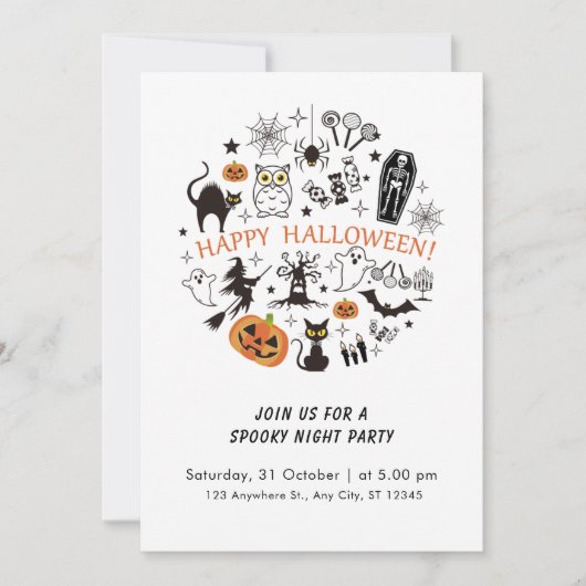 Funny Abstrakt Black and White Spooky Halloween Einladung (Vorderseite)