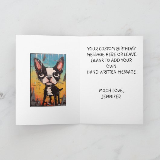Funny Abstrakt Boston Terrier Happy Birthday Name Karte (Innenseite)