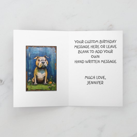 Funny Abstrakt Bulldog Happy Birthday Name Karte (Innenseite)