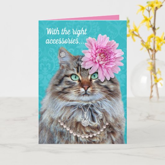 Funny Accessoriorized Katze-niemand wird Whiskers  Karte (Gelbe Blume)