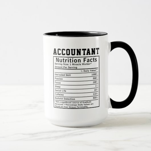 Funny Accountant Nutrition Facts Finance Staff Tasse (Rechts)