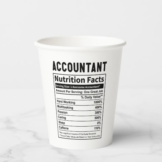Funny Accountant Nutrition Fakten Pappbecher (Vorderseite)