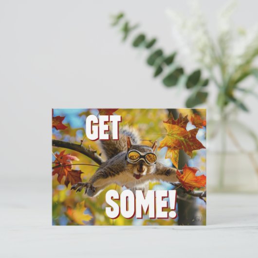 Funny Action Eichhörnchen Postcard "Get some" Postkarte (Stehend Vorderseite)