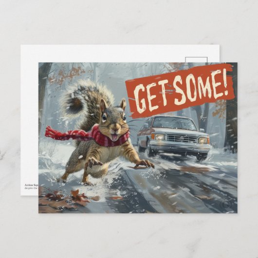 Funny Action Eichhörnchen Postcard "Get some" Postkarte (Vorne/Hinten)