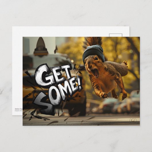 Funny Action Eichhörnchen Postcard "Get some" Postkarte (Vorne/Hinten)