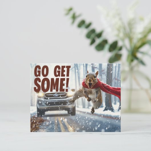 Funny Action Eichhörnchen Postcard "Get some" Postkarte (Stehend Vorderseite)