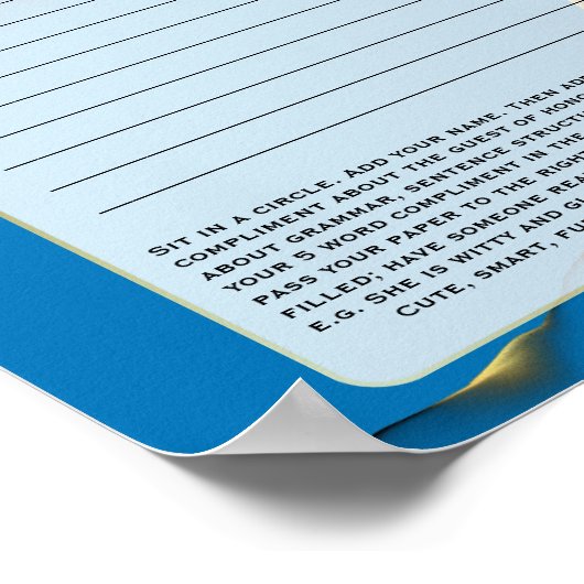 Funny Ad-Lib / Compliment Game Brautparty Poster (Ecke)