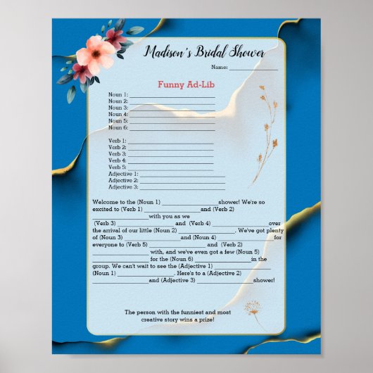 Funny Ad-Lib Game Brautparty Poster (Vorne)