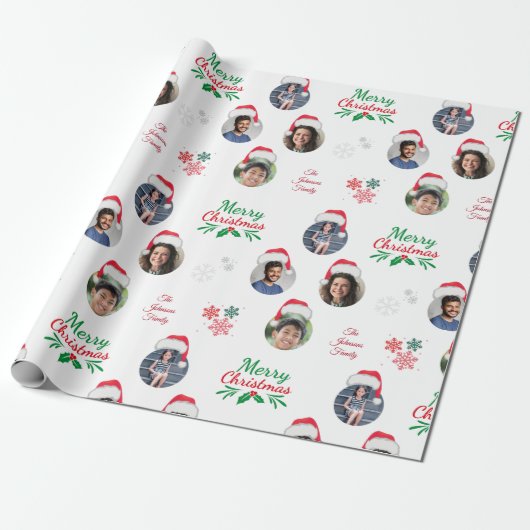 Funny Add Family Member 4 Fotos Collage Weihnachts Geschenkpapier (Ungerollt)