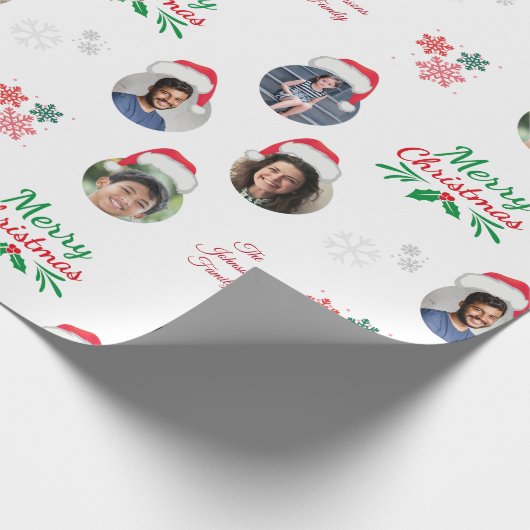 Funny Add Family Member 4 Fotos Collage Weihnachts Geschenkpapier (Ecke)