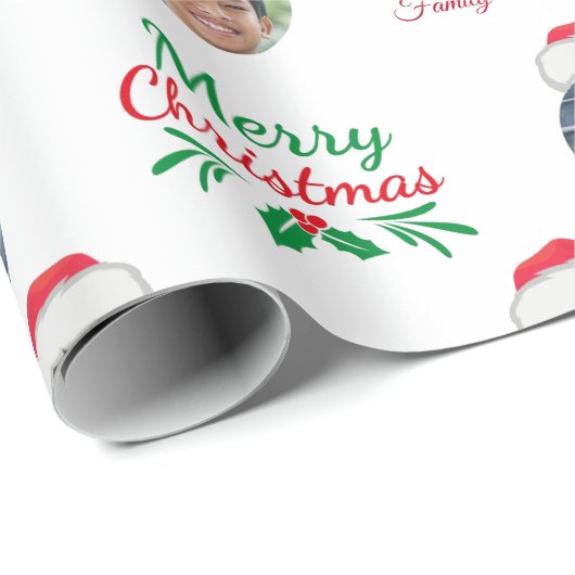 Funny Add Family Member 4 Fotos Collage Weihnachts Geschenkpapier (Rolleneckpunkt)