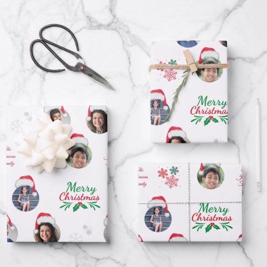 Funny Add Family Member 4 Fotos Collage Weihnachts Geschenkpapier Set (Vorderseite)