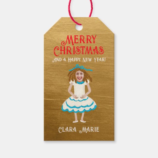 Funny Add Foto Nutcracker's Clara Frohe Weihnachte Geschenkanhänger (Vorderseite)