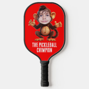 Funny ADD IHR GESICHT Pun Champion Monkey Chimp Pickleball Schläger