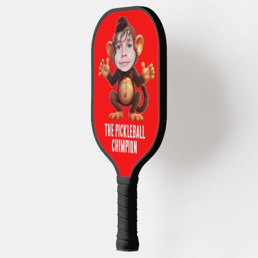 Funny ADD IHR GESICHT Pun Champion Monkey Chimp Pickleball Schläger (Links)