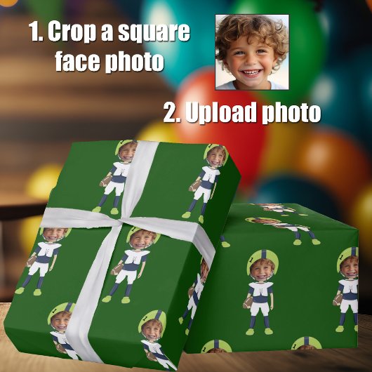 Funny Add Kids Face Photo Football Player Green Geschenkpapier