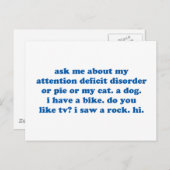 Funny ADHD Quote - Blue Print Postkarte (Vorne/Hinten)