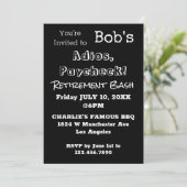 FUNNY Adios, Paycheck Vater Rente Party Einladung (Stehend Vorderseite)