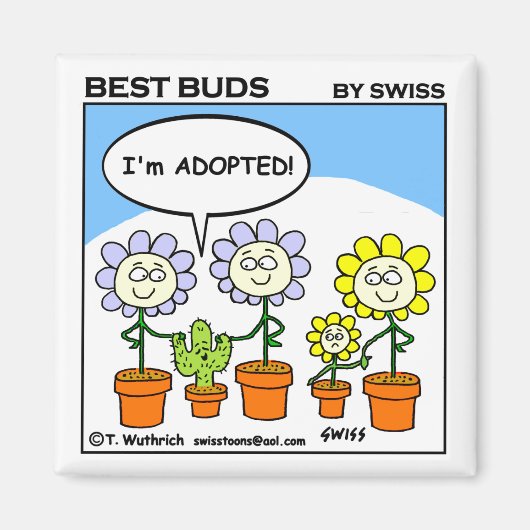 Funny Adopted Cactus and Flowers Cartoon Adoption Magnet (Vorne)