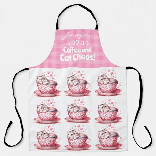 Funny Adorable Cat Coffee All-over Print Schürze (Vorderseite)