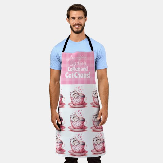 Funny Adorable Cat Coffee All-over Print Schürze (Getragen)