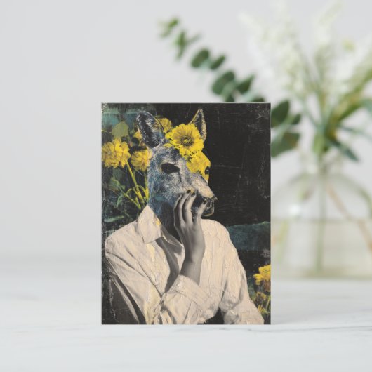 Funny Adorable Deer Woman Collage Postkarte (Stehend Vorderseite)