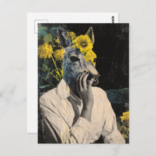 Funny Adorable Deer Woman Collage Postkarte (Vorne/Hinten)