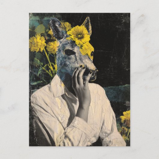 Funny Adorable Deer Woman Collage Postkarte (Vorderseite)