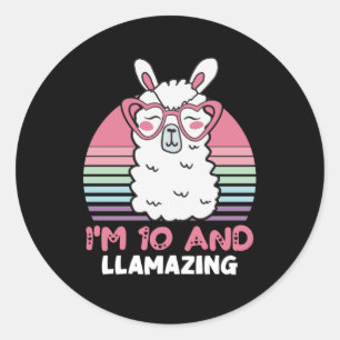 Funny Adorable Llama 10. Geburtstagsgeschenk für F Runder Aufkleber