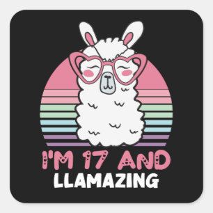Funny Adorable Llama 17. Geburtstagsgeschenk für F Quadratischer Aufkleber