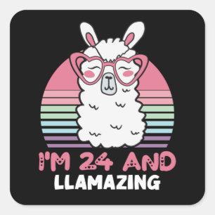 Funny Adorable Llama 24. Geburtstagsgeschenk für F Quadratischer Aufkleber