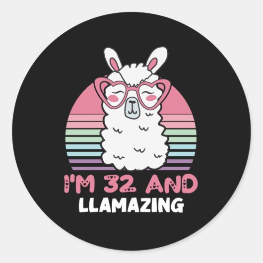 Funny Adorable Llama 32. Geburtstagsgeschenk für F Runder Aufkleber (Vorderseite)
