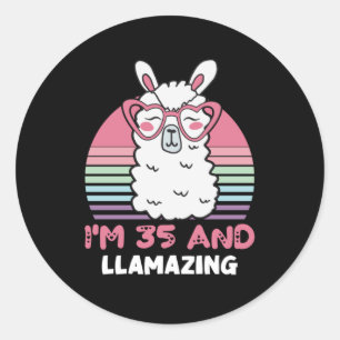Funny Adorable Llama 35. Geburtstagsgeschenk für F Runder Aufkleber