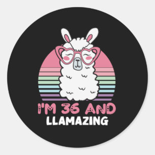 Funny Adorable Llama 36. Geburtstagsgeschenk für F Runder Aufkleber